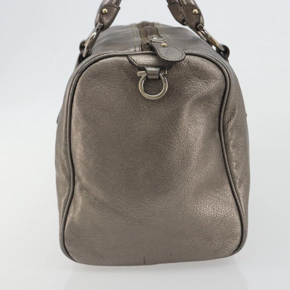 LOUIS VUITTON Gancini Hand Bag Leather Silver LV Auth ar14110