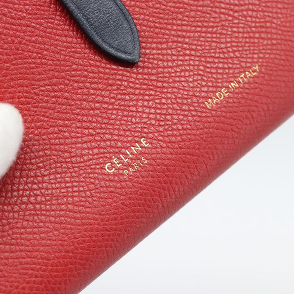 CELINE Large Strap Wallet Bifold Wallet Leather Red Gold Tone Auth ar14122A