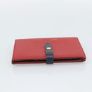 CELINE Large Strap Wallet Bifold Wallet Leather Red Gold Tone Auth ar14122A-6