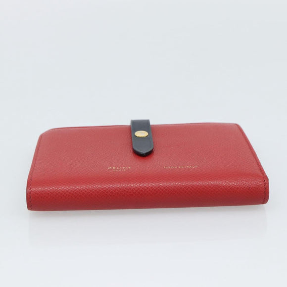 CELINE Large Strap Wallet Bifold Wallet Leather Red Gold Tone Auth ar14122A