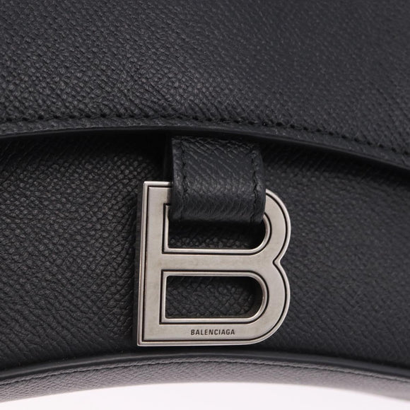BALENCIAGA Downtown Shoulder Bag Leather Black Silver 736471 Auth ar14127M