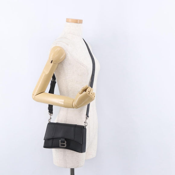 BALENCIAGA Downtown Shoulder Bag Leather Black Silver 736471 Auth ar14127M