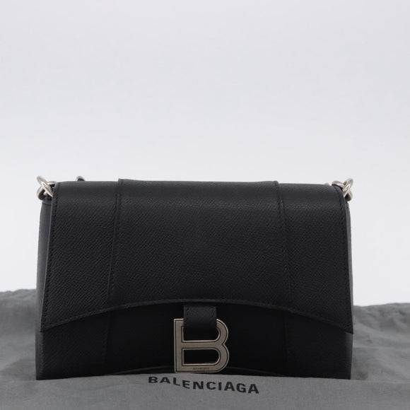 BALENCIAGA Downtown Shoulder Bag Leather Black Silver 736471 Auth ar14127M