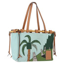 LOEWE KENPRICE cushion Tote Bag Canvas Green Brown Auth ar14130-1