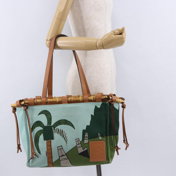 LOEWE KENPRICE cushion Tote Bag Canvas Green Brown Auth ar14130