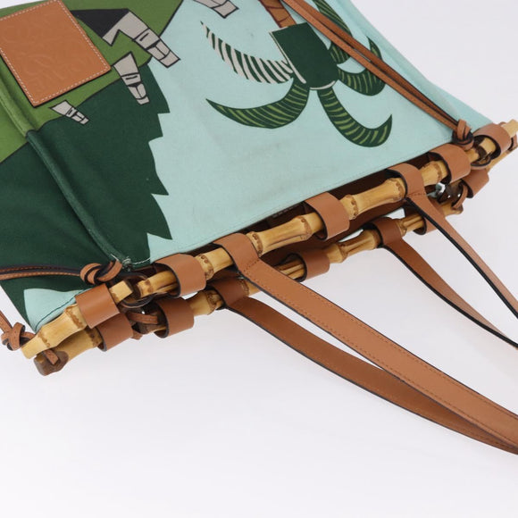 LOEWE KENPRICE cushion Tote Bag Canvas Green Brown Auth ar14130