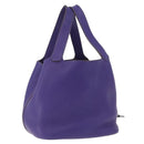 HERMES Picotan Lock MM Hand Bag Leather Purple Silver Auth ar14140SM-1