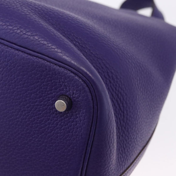 HERMES Picotan Lock MM Hand Bag Leather Purple Silver Auth ar14140SM