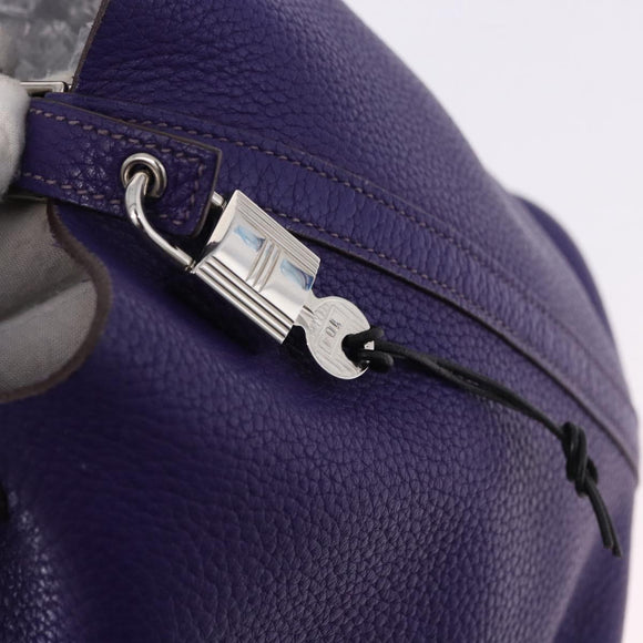 HERMES Picotan Lock MM Hand Bag Leather Purple Silver Auth ar14140SM