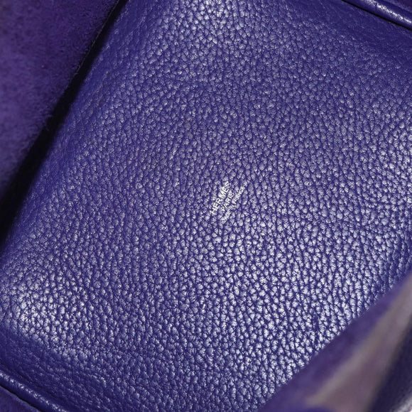 HERMES Picotan Lock MM Hand Bag Leather Purple Silver Auth ar14140SM