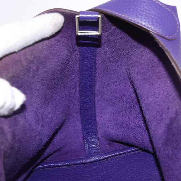 HERMES Picotan Lock MM Hand Bag Leather Purple Silver Auth ar14140SM