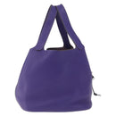 HERMES Picotan Lock MM Hand Bag Leather Purple Silver Auth ar14140SM-2