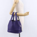HERMES Picotan Lock MM Hand Bag Leather Purple Silver Auth ar14140SM-20