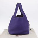 HERMES Picotan Lock MM Hand Bag Leather Purple Silver Auth ar14140SM-21