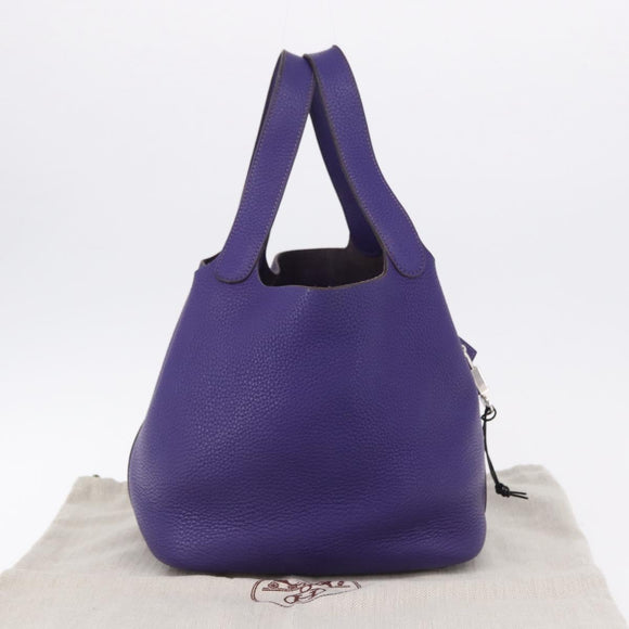 HERMES Picotan Lock MM Hand Bag Leather Purple Silver Auth ar14140SM