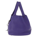 HERMES Picotan Lock MM Hand Bag Leather Purple Silver Auth ar14140SM-3