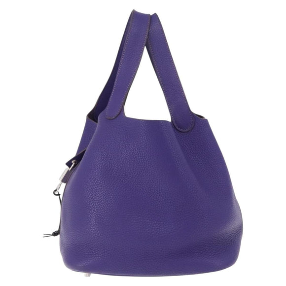 HERMES Picotan Lock MM Hand Bag Leather Purple Silver Auth ar14140SM