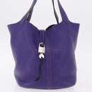 HERMES Picotan Lock MM Hand Bag Leather Purple Silver Auth ar14140SM-4