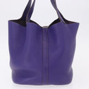 HERMES Picotan Lock MM Hand Bag Leather Purple Silver Auth ar14140SM-5