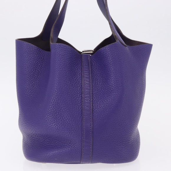 HERMES Picotan Lock MM Hand Bag Leather Purple Silver Auth ar14140SM