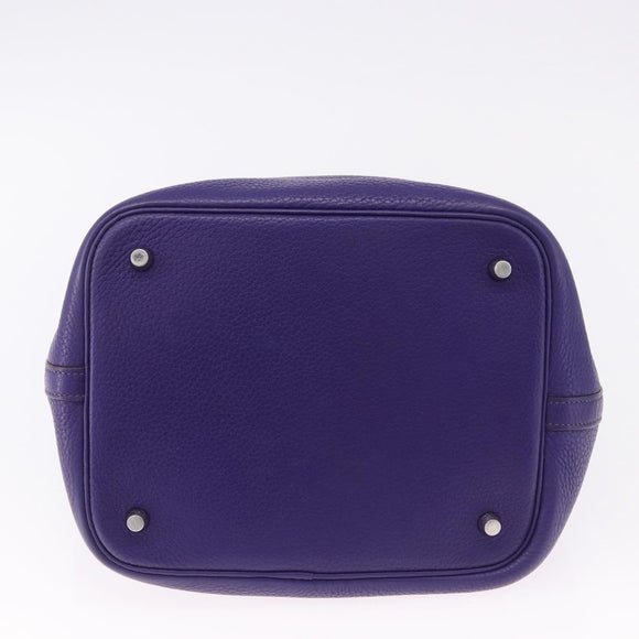 HERMES Picotan Lock MM Hand Bag Leather Purple Silver Auth ar14140SM