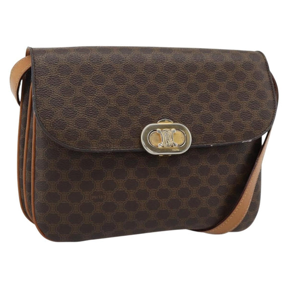 CELINE Macadam Shoulder Bag PVC Leather Brown Gold Tone Auth ar14141A