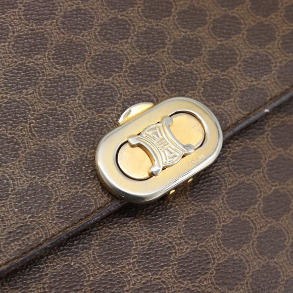 CELINE Macadam Shoulder Bag PVC Leather Brown Gold Tone Auth ar14141A