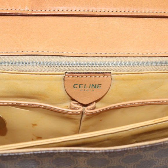 CELINE Macadam Shoulder Bag PVC Leather Brown Gold Tone Auth ar14141A