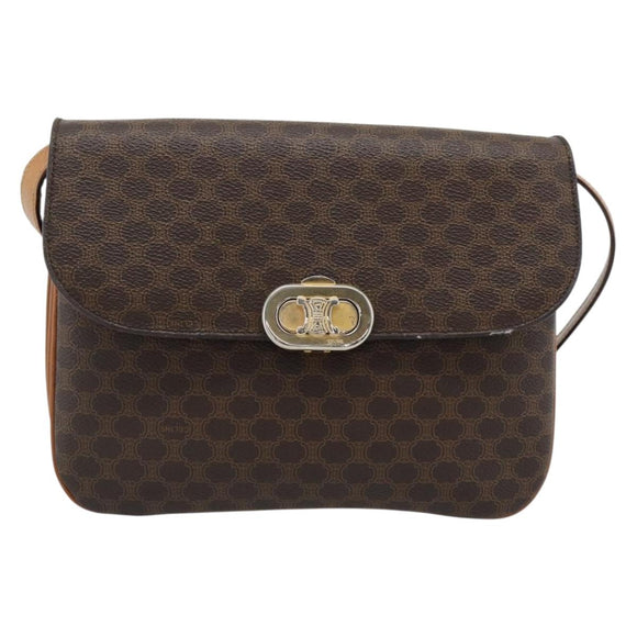 CELINE Macadam Shoulder Bag PVC Leather Brown Gold Tone Auth ar14141A