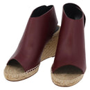 CELINE Raffia Wedge Sole Sandals EU37 Beige Bordeaux Auth ar14143M-1
