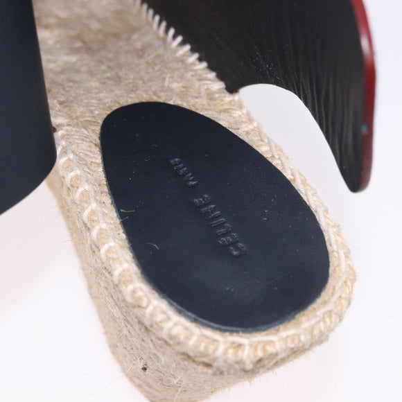 CELINE Raffia Wedge Sole Sandals EU37 Beige Bordeaux Auth ar14143M
