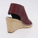 CELINE Raffia Wedge Sole Sandals EU37 Beige Bordeaux Auth ar14143M-18