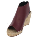 CELINE Raffia Wedge Sole Sandals EU37 Beige Bordeaux Auth ar14143M-2