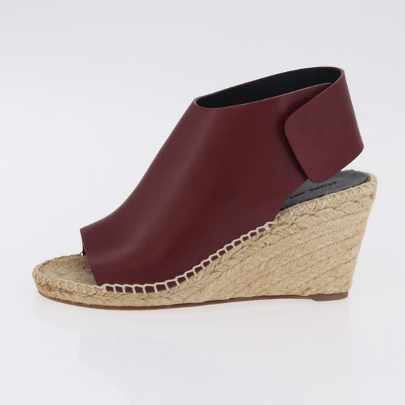 CELINE Raffia Wedge Sole Sandals EU37 Beige Bordeaux Auth ar14143M