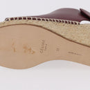 CELINE Raffia Wedge Sole Sandals EU37 Beige Bordeaux Auth ar14143M-24