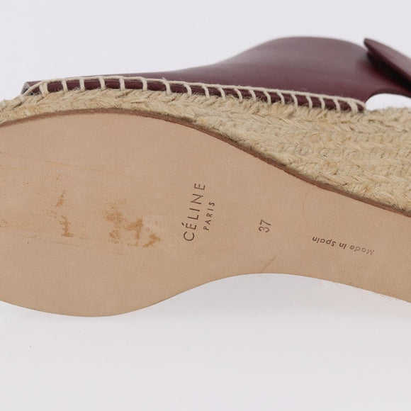 CELINE Raffia Wedge Sole Sandals EU37 Beige Bordeaux Auth ar14143M
