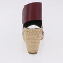 CELINE Raffia Wedge Sole Sandals EU37 Beige Bordeaux Auth ar14143M-27