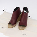 CELINE Raffia Wedge Sole Sandals EU37 Beige Bordeaux Auth ar14143M-32