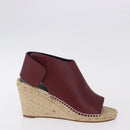 CELINE Raffia Wedge Sole Sandals EU37 Beige Bordeaux Auth ar14143M-4
