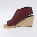 CELINE Raffia Wedge Sole Sandals EU37 Beige Bordeaux Auth ar14143M-5