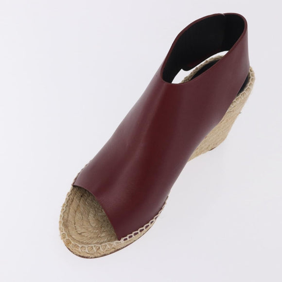 CELINE Raffia Wedge Sole Sandals EU37 Beige Bordeaux Auth ar14143M