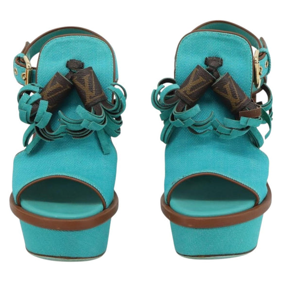 LOUIS VUITTON Monogram Tassel Sandals EU35 Green LV Auth ar14146