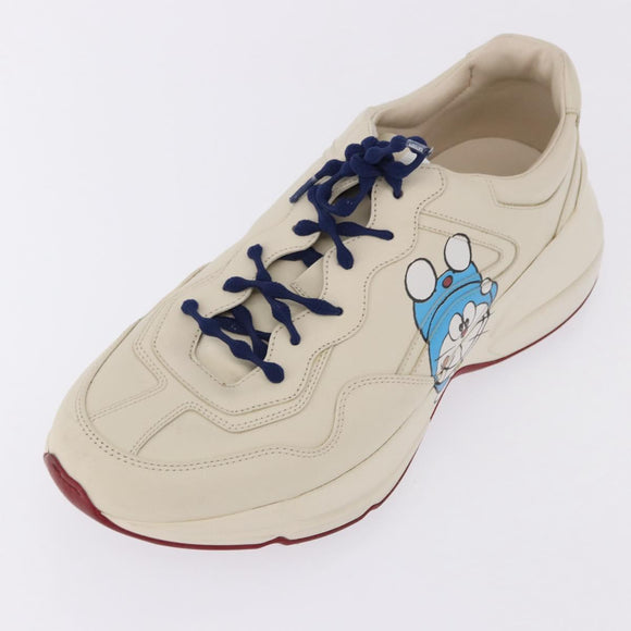 GUCCI Doraemon Sneakers Leather White Blue 655025 Auth ar14148M