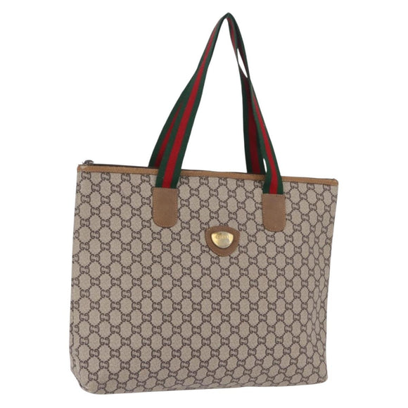 GUCCI GG Plus Supreme Web Sherry Line Tote Bag PVC Beige Gold Auth ar14150