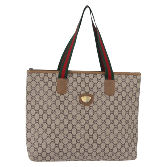 GUCCI GG Plus Supreme Web Sherry Line Tote Bag PVC Beige Gold Auth ar14150