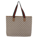 GUCCI GG Plus Supreme Web Sherry Line Tote Bag PVC Beige Gold Auth ar14150-3