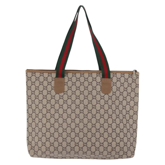 GUCCI GG Plus Supreme Web Sherry Line Tote Bag PVC Beige Gold Auth ar14150