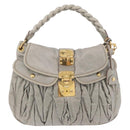 Miu Miu Matelasse Hand Bag Leather 2way Gray Gold Tone Auth ar14167V-13