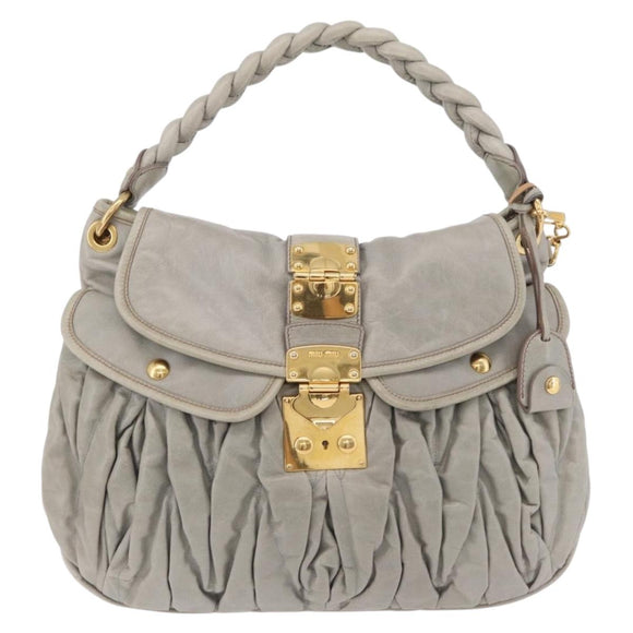 Miu Miu Matelasse Hand Bag Leather 2way Gray Gold Tone Auth ar14167V