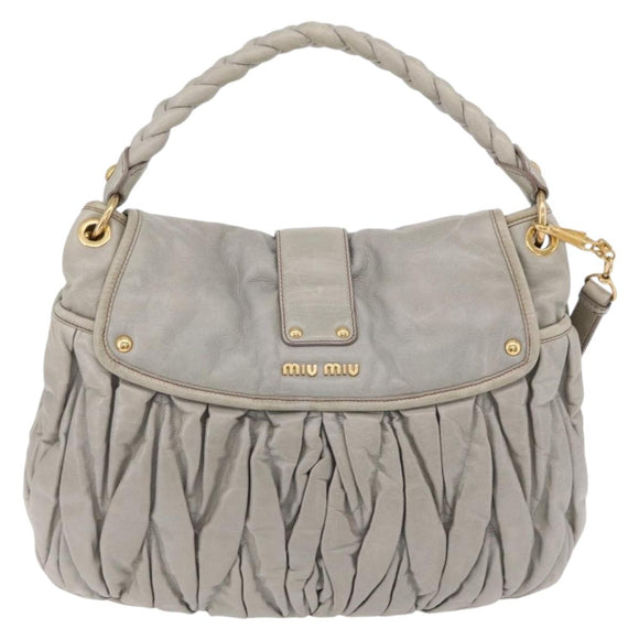 Miu Miu Matelasse Hand Bag Leather 2way Gray Gold Tone Auth ar14167V